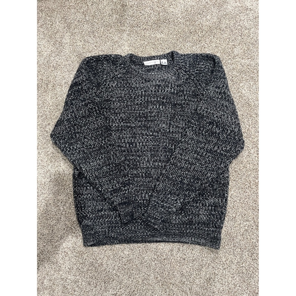 Royal‎ Knight Vintage Mens XL Marled Knit Sweater Black White Crewneck Raglan